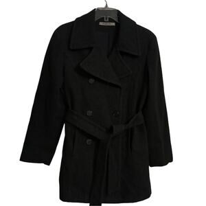 Vintage wool pea coat trench medium sz 8 dark charcoal gray double breasted